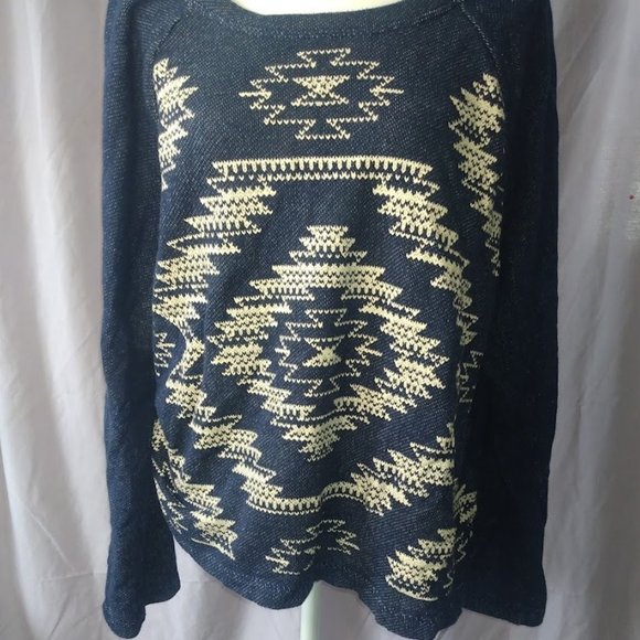 NAVY BLUE TERRY CLOTH TRIBAL FAIRAISLE OLD NAVY WINTER SWEATER - Picture 2 of 5